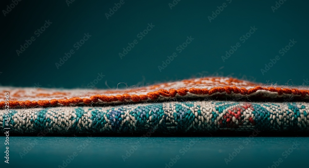 Poster a pile of colorful blankets with a blue background