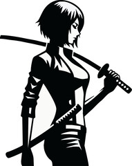 Vector silhouette illustration of a fashion woman with a sword, a beauty in art
