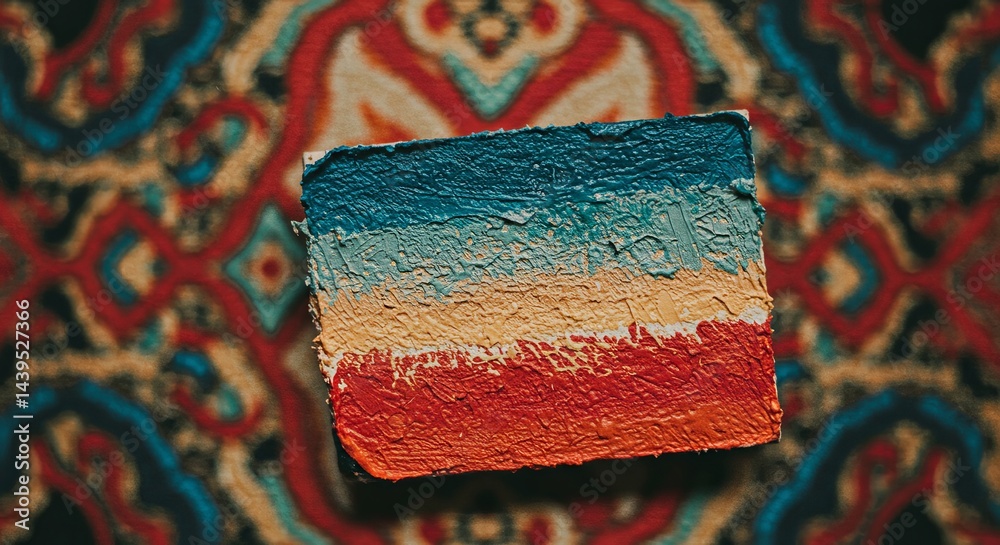 Poster a colorful cake with a blue stripe on it