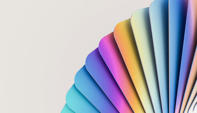 Abstract 3D render of colorful geometric fan shape with gradient colors