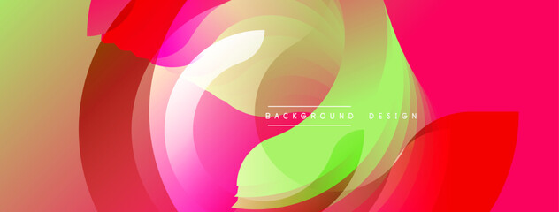 Abstract fluid shapes, vibrant colors blend. Dynamic composition creates modern visual experience. Smooth gradients, flowing lines dominate design.