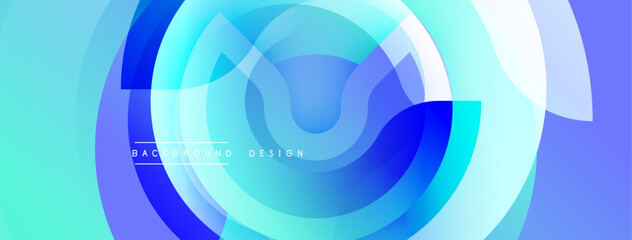 Abstract blue design. Overlapping circles create dynamic visual effect. Gradient shades offer modern aesthetic. Minimalist composition.