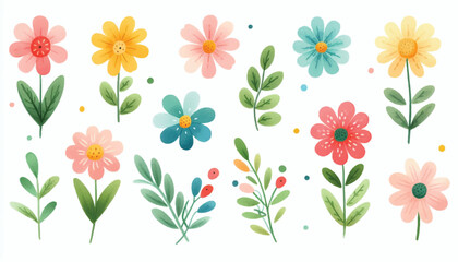 Flower hand drawn watercolour clipart with isolated white background