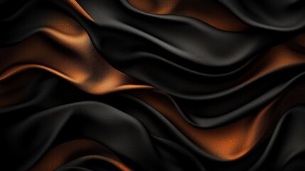 Draped black and copper silk fabric texture background