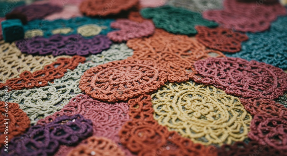 Poster a colorful patchwork of knitted circles and squares