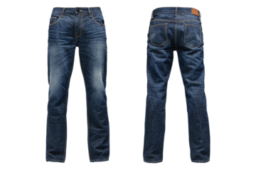 men's washed dark blue jeans isolated on transparent background