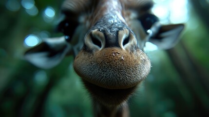 Obraz premium Close-up giraffe's face, inquisitive look