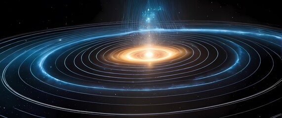 Obraz premium Graphical scientific diagrams showing gravity waves radiating from colliding neutron stars. Extremely detailed high resolution illustration.