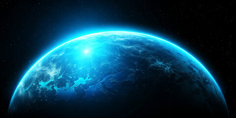 Obraz premium Glowing Planet Earth from Space with Blue Atmospheric Light – Sci-Fi Cosmic Vision