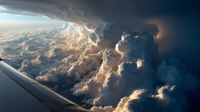 【AI動画】飛行機の機内から見た映像、積乱雲と雷光