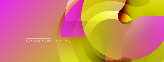 Abstract design features overlapping colorful shapes. Gradient blends pink, yellow, orange hues. Modern aesthetic, simple composition.