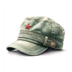 Fototapeta premium Hand painted watercolor military style cap with red star for design and decoration