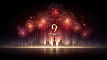 Festive celebration of may 9th with vibrant fireworks display over iconic city skyline