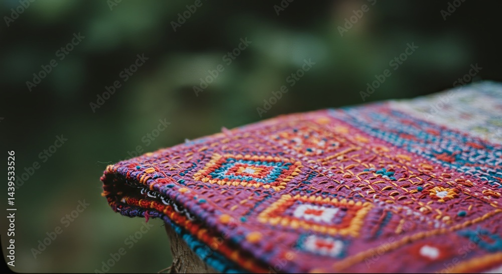 Aufkleber A colorful piece of fabric with a pattern of squares and triangles