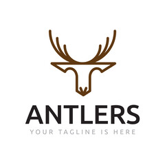 Strong Antlers Deer Roe Animal Head Wildlife Logo Template
