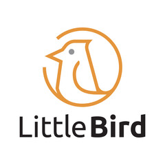 Circle Little Bird Animal Mascot Character Line Logo Template