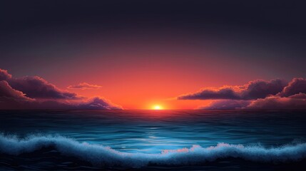 Obraz premium Dramatic sunset over ocean waves
