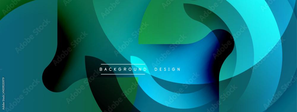 Aufkleber abstract fluid shapes, vibrant blues, greens create modern background. minimalist design with text e