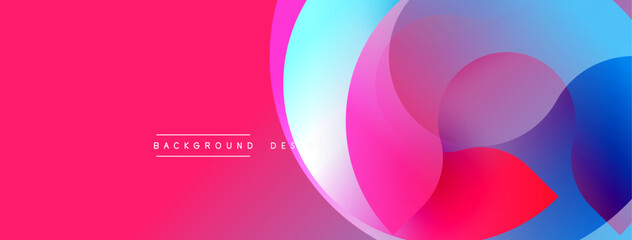 Abstract vibrant design. Overlapping circles create dynamic gradient effect. Pink dominates, blue accents present. Modern, clean aesthetic.