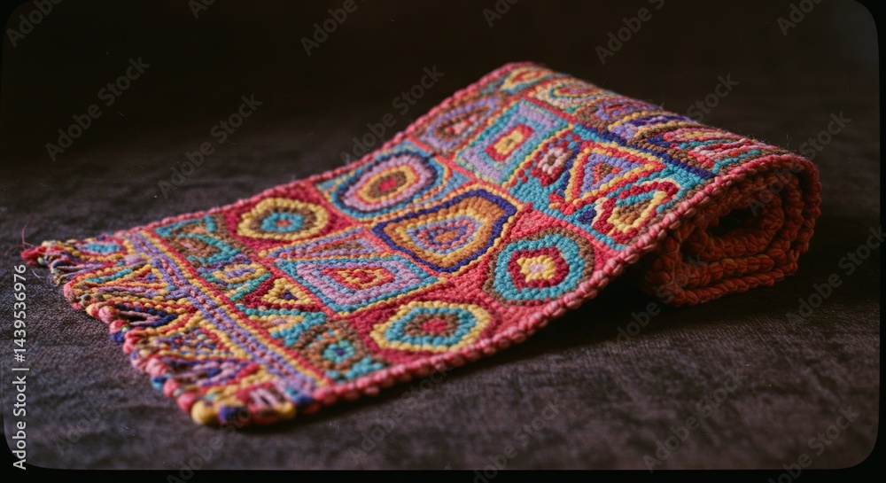 Fototapete a colorful, multicolored blanket with a pattern of squares and circles