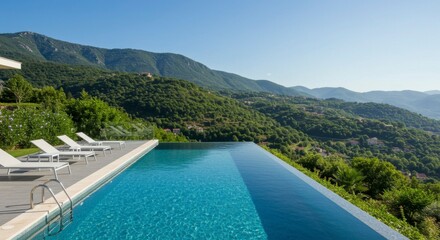 Infinity pool with mountain views