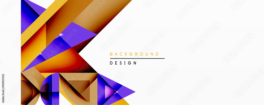 Poster abstract geometric shapes overlap, creating vibrant color gradients. orange, purple, yellow dominate