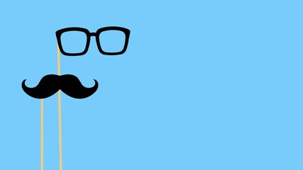 Mustache and Glasses on Blue Background. Happy Father's Day Concept.