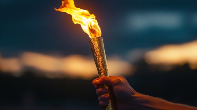 Fire torch in male hand