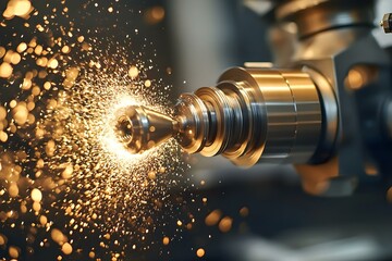 Close-Up of a Metalworking Tool Creating Sparks and Precision Cuts
