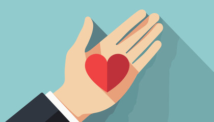 Hand Holding Heart Symbol on Blue Background, a symbol of donation  