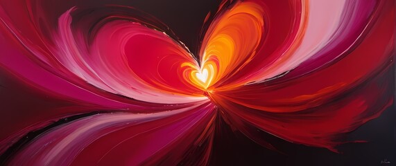 Emotional abstract paintings using fiery reds and subtle pink brush strokes conveying love. Extremely detailed high resolution illustration.