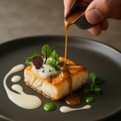 A close-up shot of a beautifully plated gourmet dish.