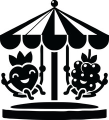Cartoon-style vector illustration of a circus tent and carousel in the park, perfect for holiday and decoration themes