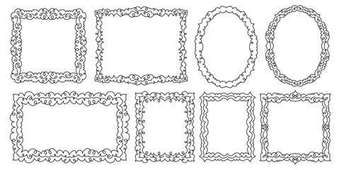 Set of hand drawn frames and ornament line doodle collection