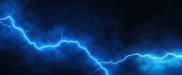 Dramatic Blue Lightning Bolt Illuminating Dark Stormy Night Sky with Intense Energy and Power