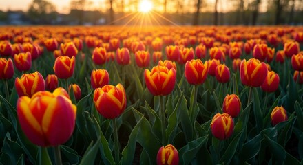 Vibrant tulips field at sunset (1)