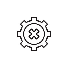 Error Icon Depicting a Cross Mark Over a Gear Symbol Representing Failure in a Digital Interface