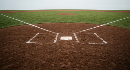 Perspective View of Home Plate on a Freshly Groomed Baseball Field
