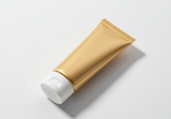 Golden cosmetic tube with white cap on a white background for mockups