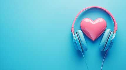 Headphones and heart symbol on blue background