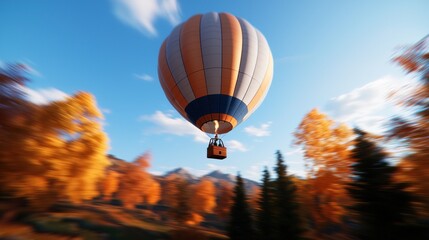 Fototapeta premium Autumn Hot Air Balloon Flight Over Mountain Forest