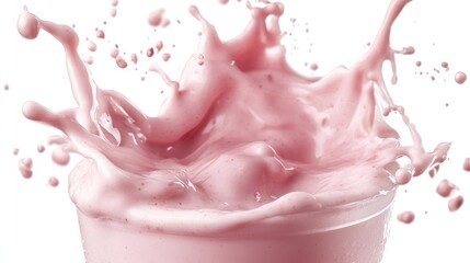 Strawberry milkshake splash, white background, food photography, advertising