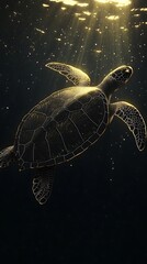 Obraz premium Underwater sea turtle swimming, sunbeams