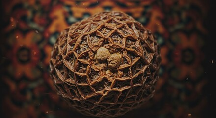 A close up of a nut with a brown shell