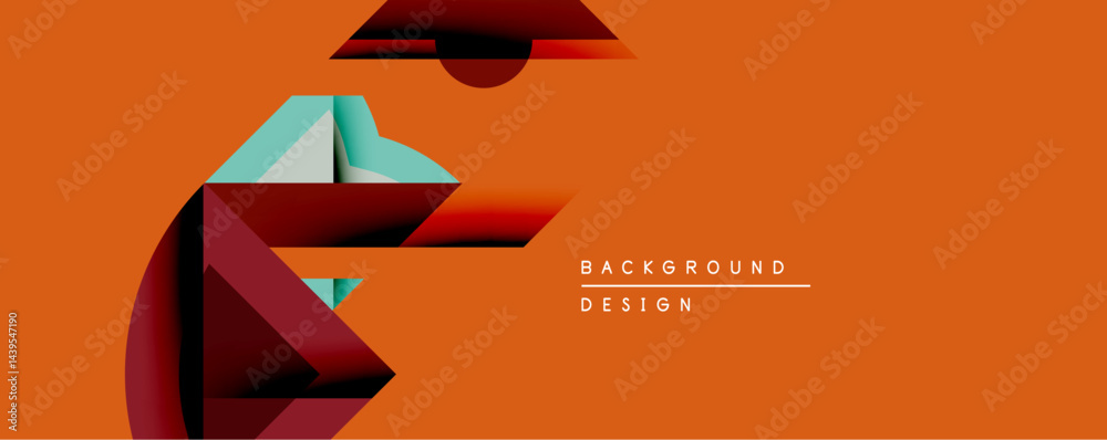 Aufkleber Abstract geometric composition. Red, teal shapes overlap orange backdrop. Modern design evokes depth, dynamism. Minimalist aesthetic, clean lines present visual interest.