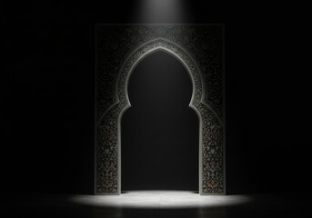 Fototapeta premium Ornate Islamic Archway in Dramatic Lighting for Cultural Projects Design