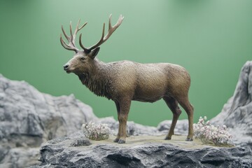 Obraz premium Detailed model of a majestic stag on rocky terrain.