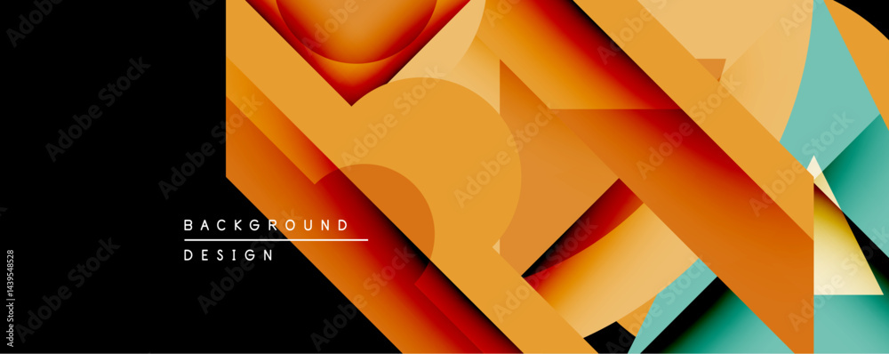 Poster abstract geometric composition. warm orange, yellow hues dominate with teal accents. overlapping lay