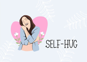 self hug illustration flat pastel color