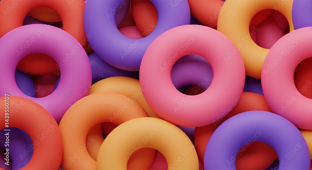 Poster A bunch of colorful, round objects are piled on top of each other
